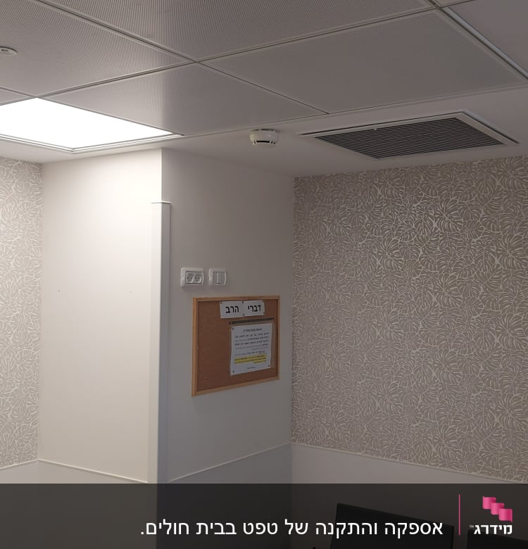 קיר עם טפט עלים דקורטיבי בחדר מואר